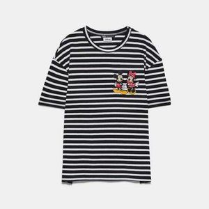 Zara | EMBROIDERED MINNIE MOUSE  DISNEY SHIRT | Size S | Black & White